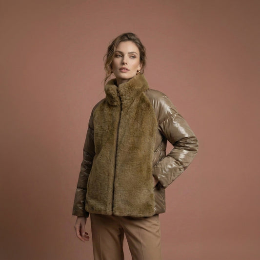 Kürk Detaylı Şişme Mont - Camel