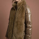 Kürk Detaylı Şişme Mont - Camel