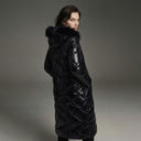 Parlak Kapitone Şişme Kaban - Siyah